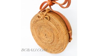 Circle bag ata grass hand woven flower strap handmade balinese